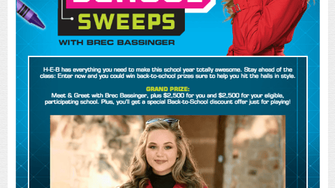 H-E-B 'Back 2 School Sweeps' Landing Page